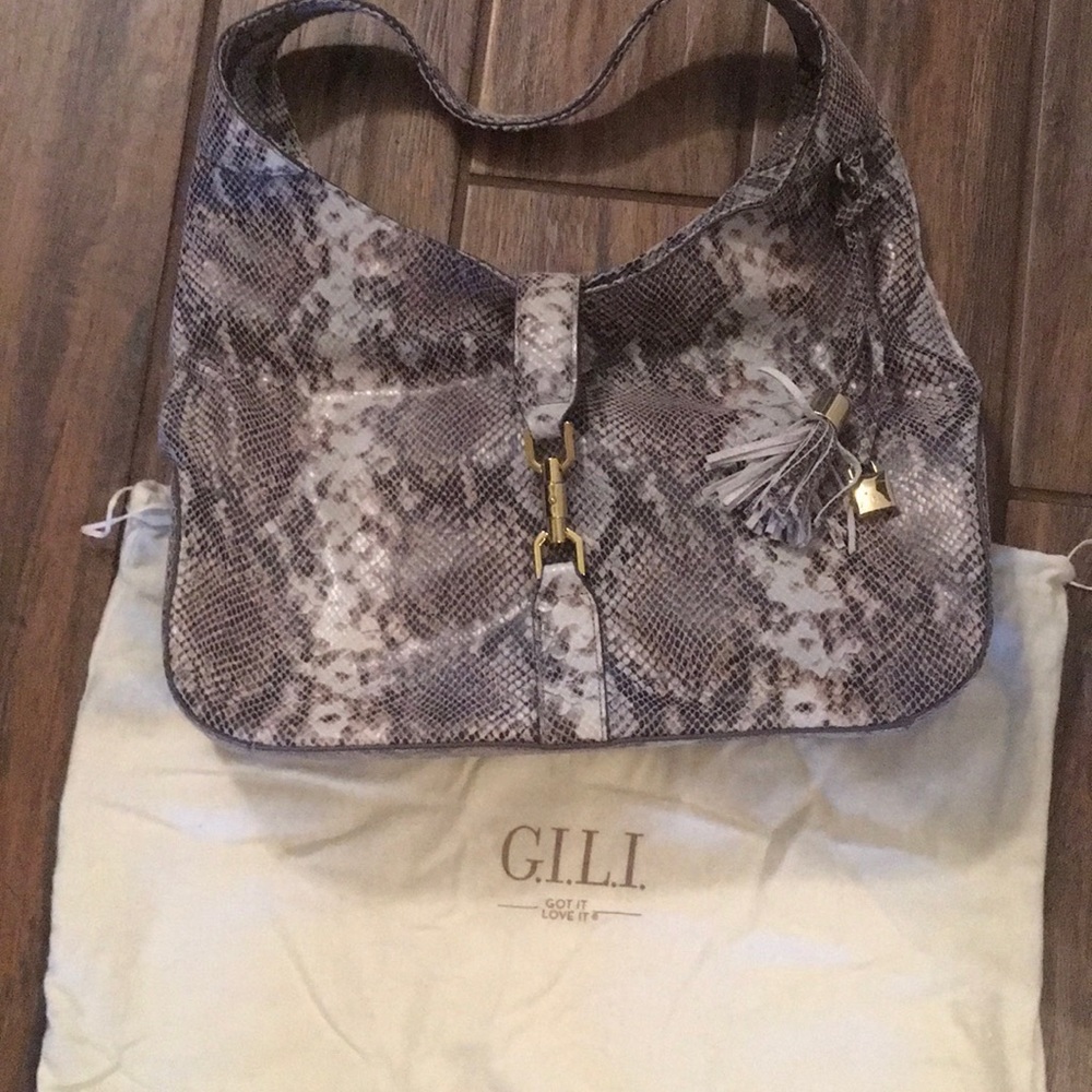 G.I.L.I. Leather Snake Print Hobo